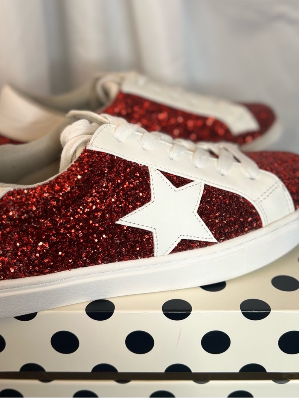 Party City Women's Red Glitter Sneakers with White Accents - Picture 4 of 9